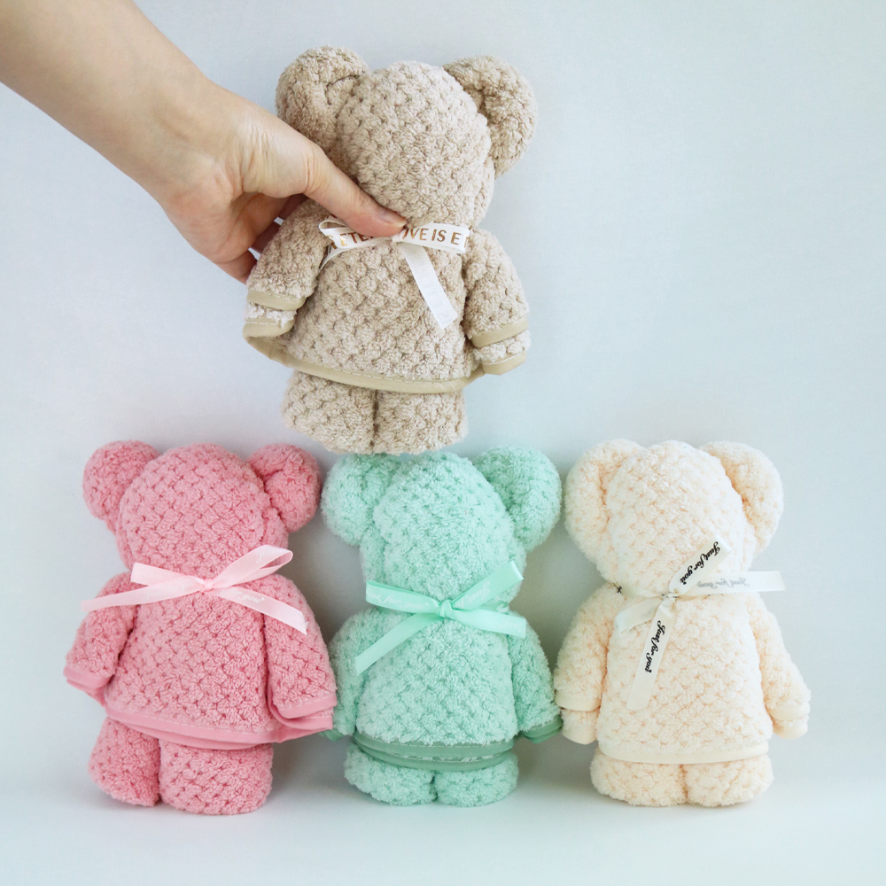 니즈엘 고리 수건 곰 타올(대)75x35+민트 가방 5세트 어린이집 답례품, 아이보리 이미지 7