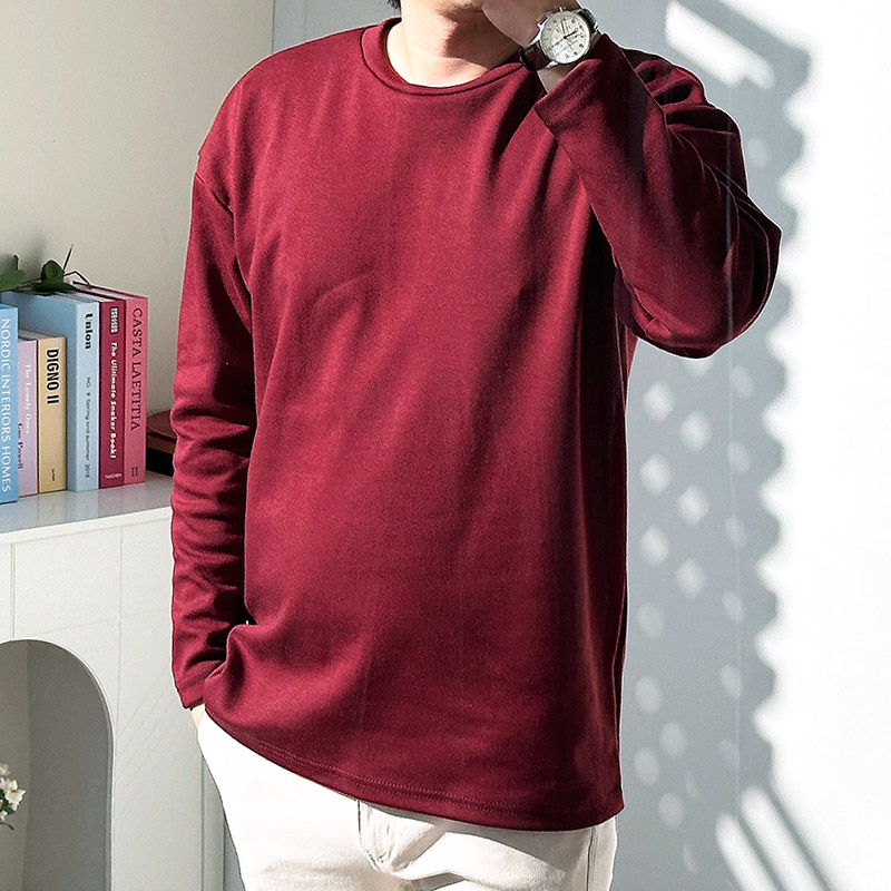 남자 긴팔티 빅사이즈 오버핏 무지 라운드넥 - 상세 이미지 4