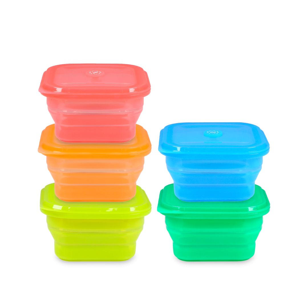 3단 폴딩 실리콘 밀폐용기 냉동밥용기 밥팩 푸쉬락(지켜락) 400ml 5종 세트 - 상세 이미지 4