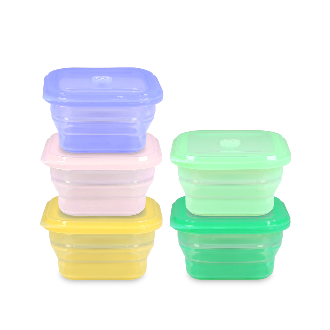 3단 폴딩 실리콘 밀폐용기 냉동밥용기 밥팩 푸쉬락(지켜락) 400ml 5종 세트 - 상세 이미지 2