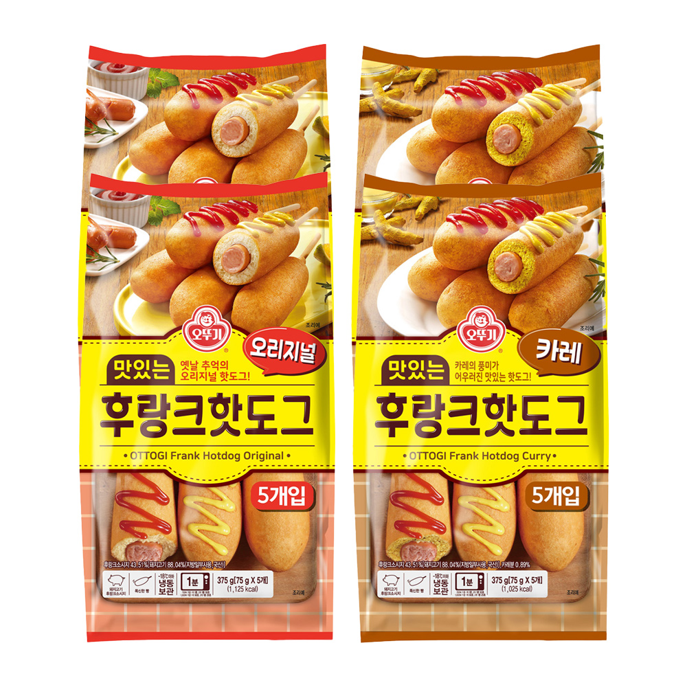 오뚜기 맛있는 후랑크핫도그 375g 오리지널 2개+카레맛 375g 2개 - 상품 이미지