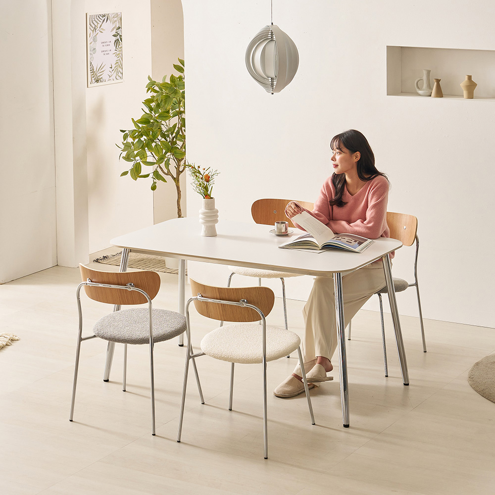 노드 스틸 실버 포세린 세라믹 4인용 식탁 테이블 세트 1400