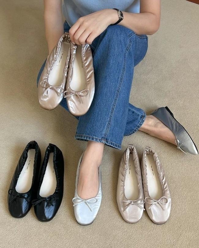 말랑 리본 패딩 메리제인 플랫 슈즈 여성 단화