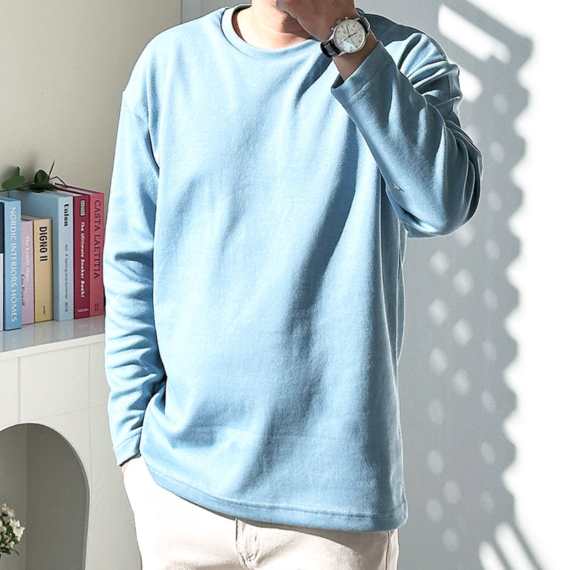 남자 긴팔티 빅사이즈 오버핏 무지 라운드넥 - 상세 이미지 5