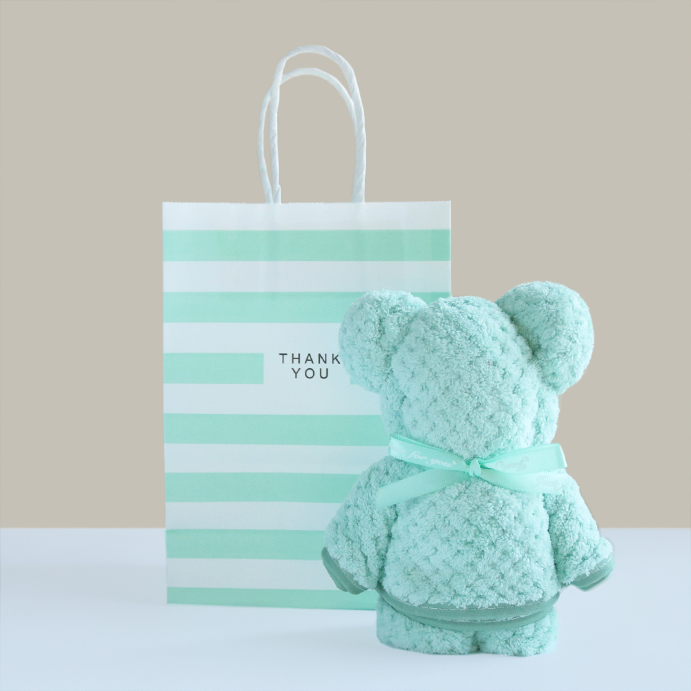 니즈엘 고리 수건 곰 타올(대)75x35+민트 가방 5세트 어린이집 답례품, 아이보리 - 상세 이미지 3