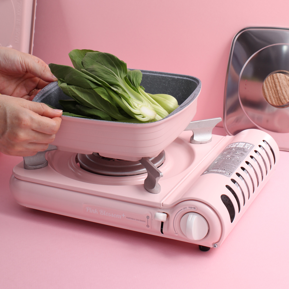 핑크 휴대용버너 슬림 가스버너 후라이팬 26cm 프라이팬 2종