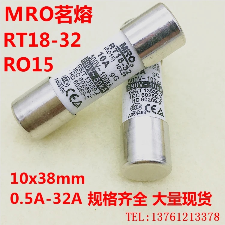 퓨즈 RT18-32 RO15 R015 10X38 6A8A10A12A 용융 코어 500-100KA 690V