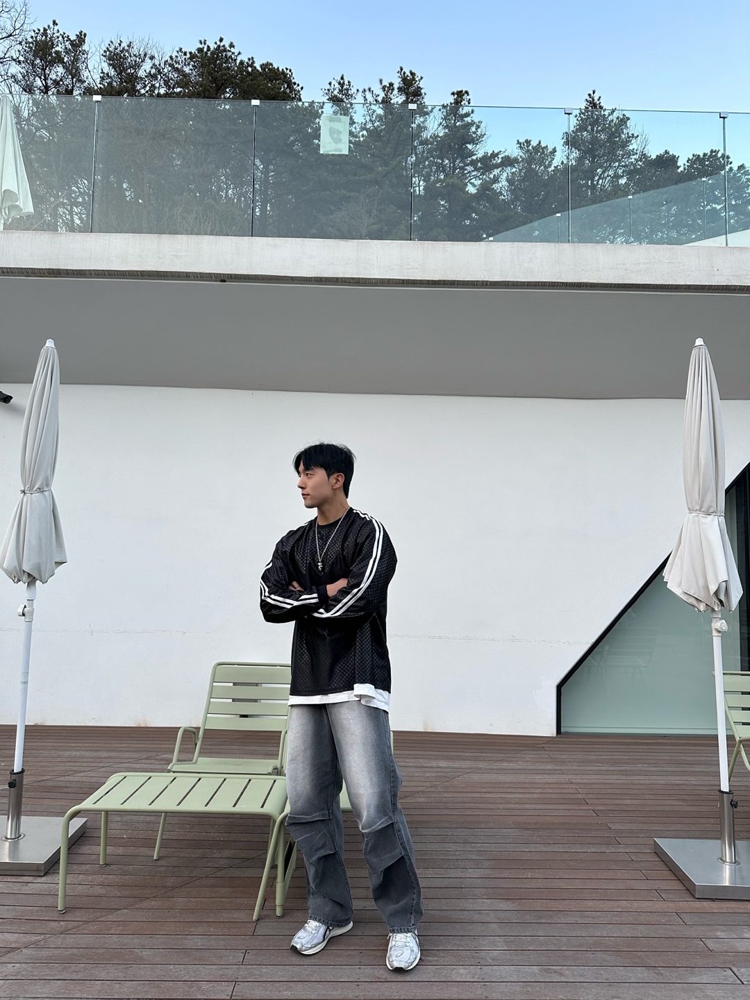 남자와이드데님 남자흑청데님 남성세미와이드청바지 이미지 4