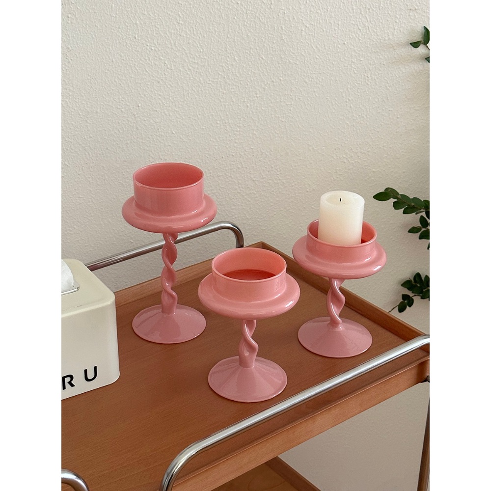 북유럽 핑크 촛대 핸드메이드 유리 장식품 감성 인테리어 소품 카페 원룸 분위기 느낌 로맨틱 - 상세 이미지 3