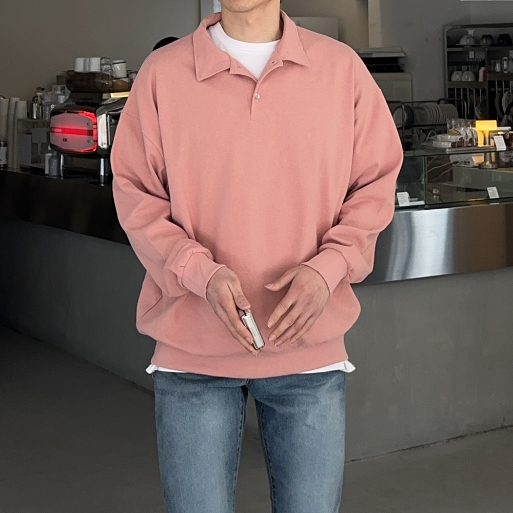 남자맨투맨 오버핏 헨리넥 커플맨투맨 남자카라티 이미지 4