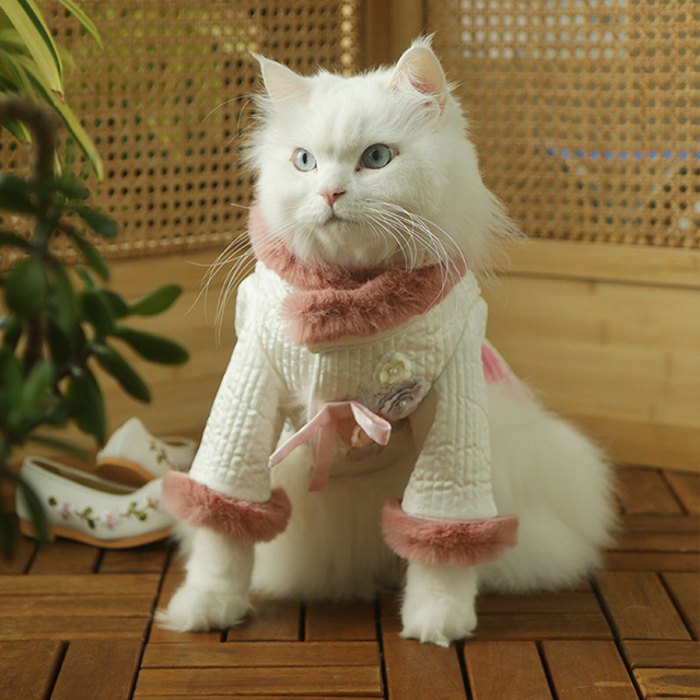 강아지 한복 고양이 겨울 꽃자수 배자 조끼 분홍S : 깜냥깜냥하우스