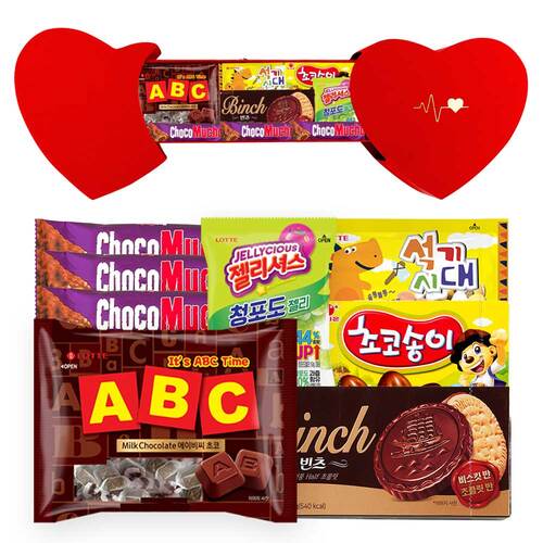 누구나조아 하트박스 심플 답례품 간식 과자 모음 과자집 종합 선물 어린이 단체 대용량 세트 - 상품 이미지