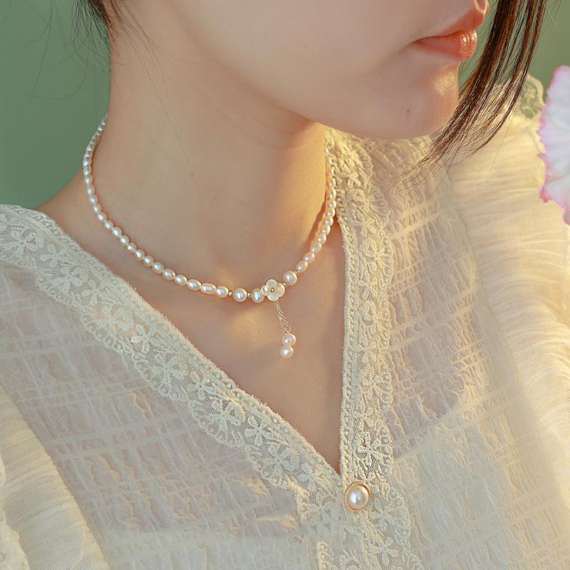 담수  진주 목걸이 캐주얼 레이어드 주얼리 정장 - 상세 이미지 3