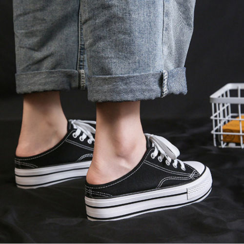 5.5cm 여성 키높이 캔버스 뮬 스니커즈 (225-250cm) - 상세 이미지 5