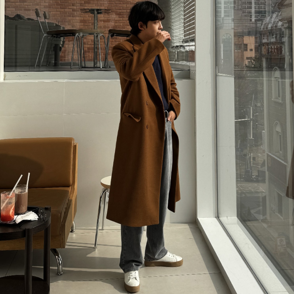 남자 도가 루즈핏 겨울 프리미엄 더블 울 롱 코트 - 상세 이미지 2