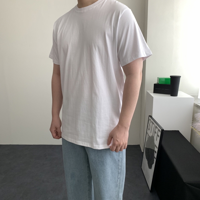 레이어드반팔 흰티 면티 무지 티셔츠 - 상세 이미지 3