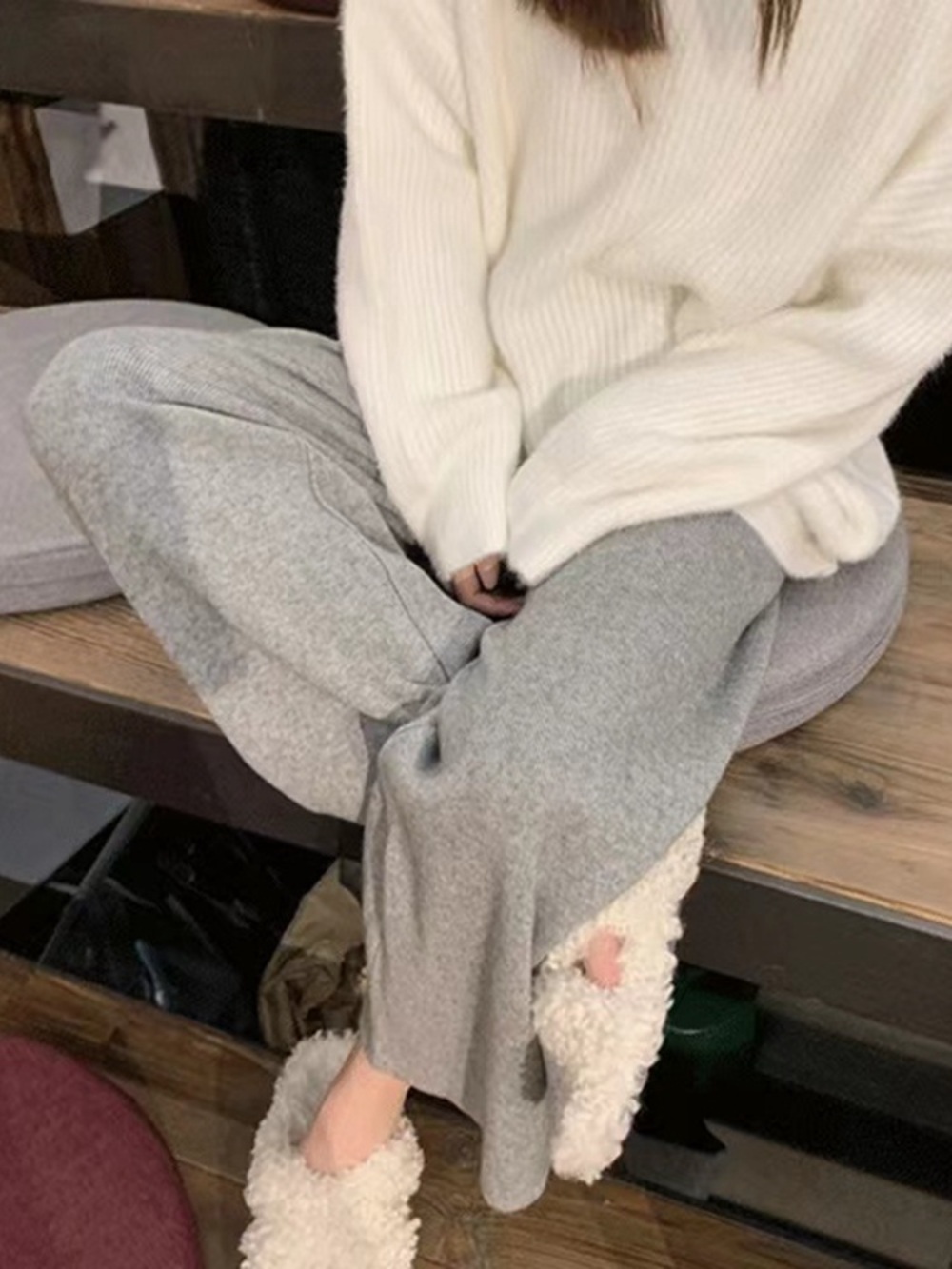 임산부 바지 와이드 레그 임부바지 니트 팬츠 겨울 임부복 가을 밴딩 - 상세 이미지 5