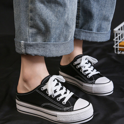 5.5cm 여성 키높이 캔버스 뮬 스니커즈 (225-250cm) - 상세 이미지 4