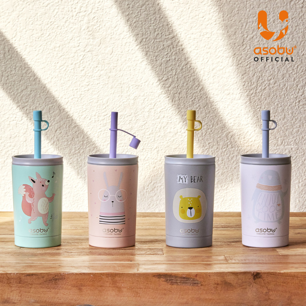아소부 스테인레스 보온보냉 어린이 빨대 텀블러 미니시피 360ml, 베어 - 상세 이미지 4