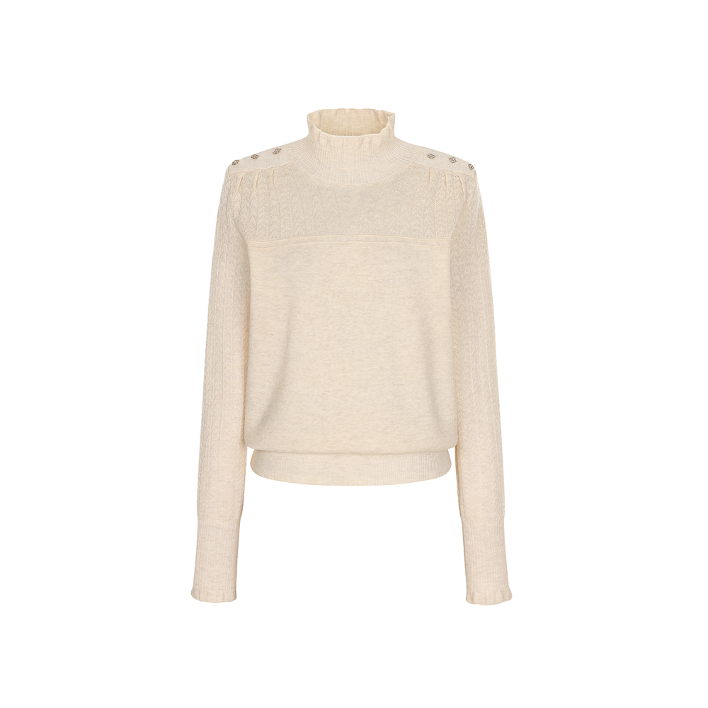 예시카 프릴 반넥 어깨 단추 니트 YI1KP006