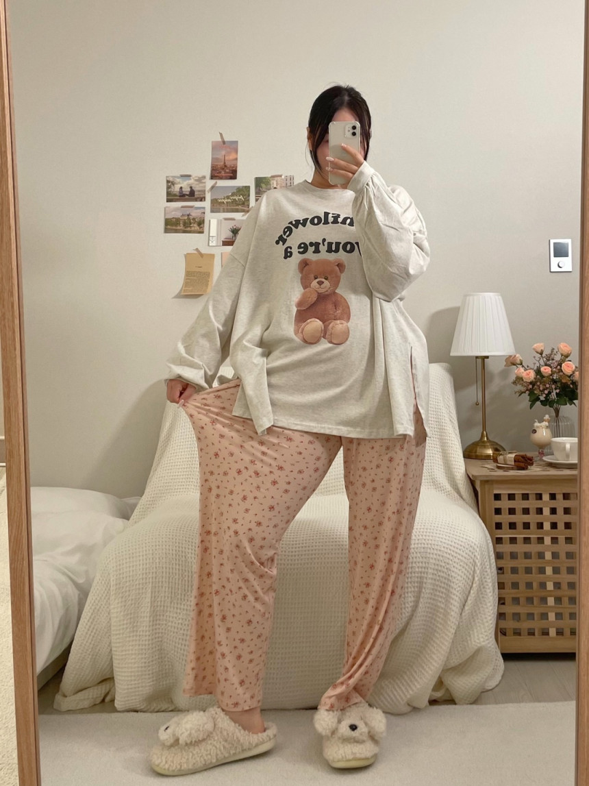 [파토리] 치즈 플라워 잠옷바지 빅사이즈 파자마 파티