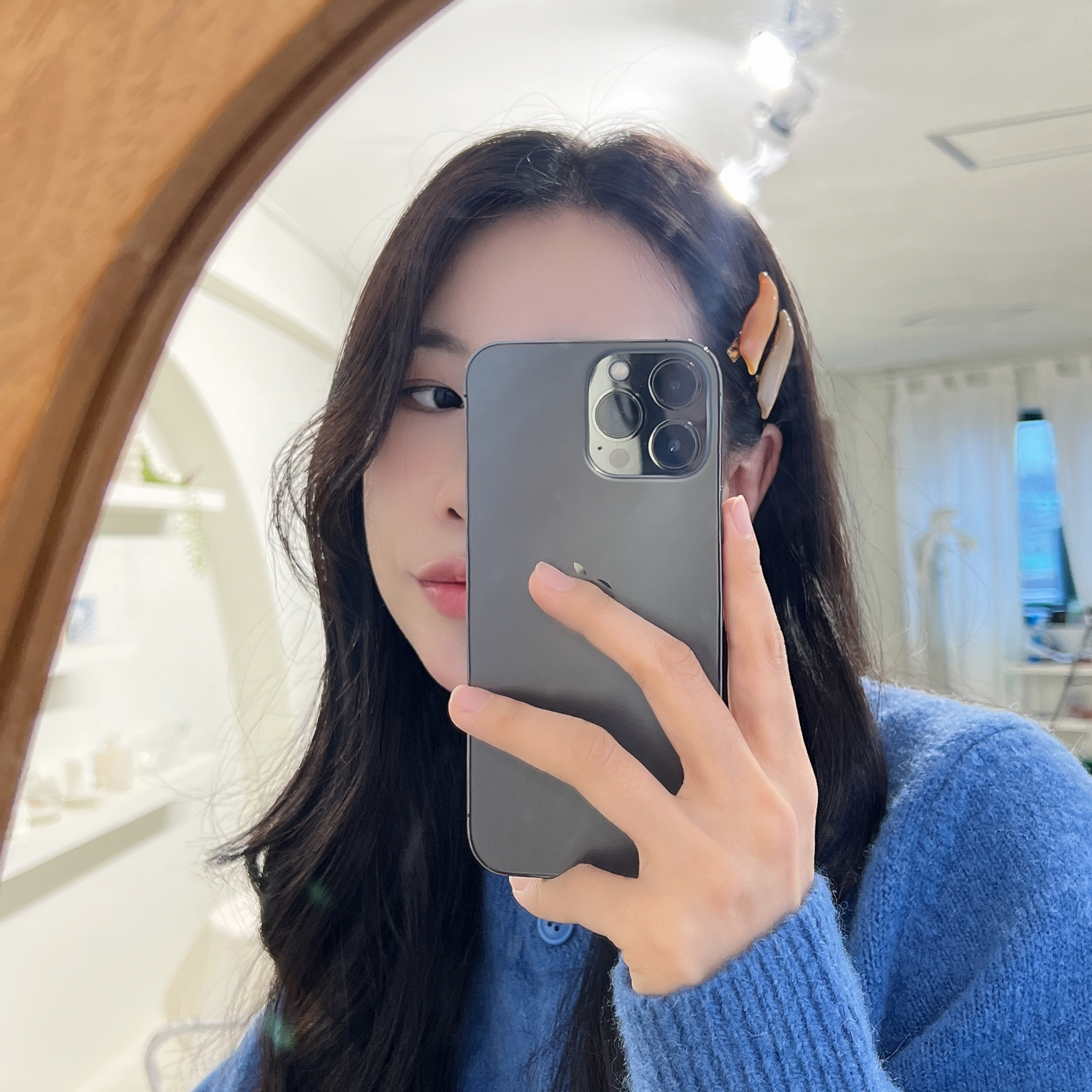 프랑스핀 미니 물결 마블 자개 앞머리 옆머리 잔머리 고정 헤어핀 이미지 3