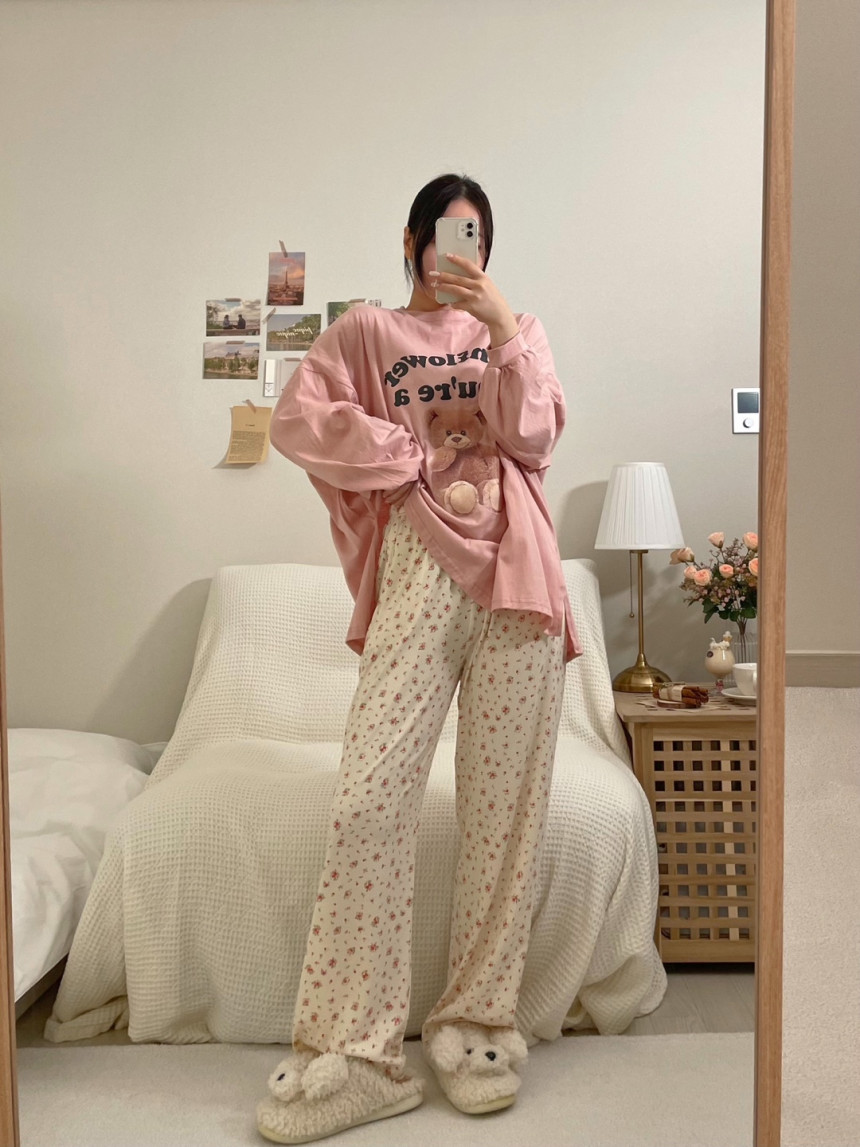 [파토리] 치즈 플라워 잠옷바지 빅사이즈 파자마 파티