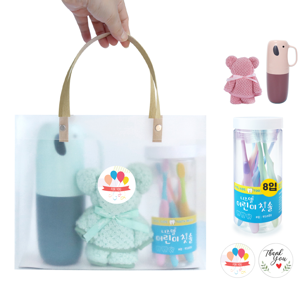 니즈엘 고리 수건 곰 타올(소) 30x30 어린이집 생일 답례품, 파스텔칫솔(핑크세트) 이미지 6