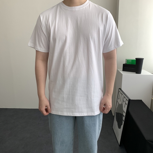레이어드반팔 흰티 면티 무지 티셔츠 - 상세 이미지 2