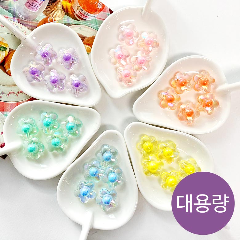 (대용량 100p) AB 오로라 꽃모양 컬러 아크릴 비즈 제품 이미지