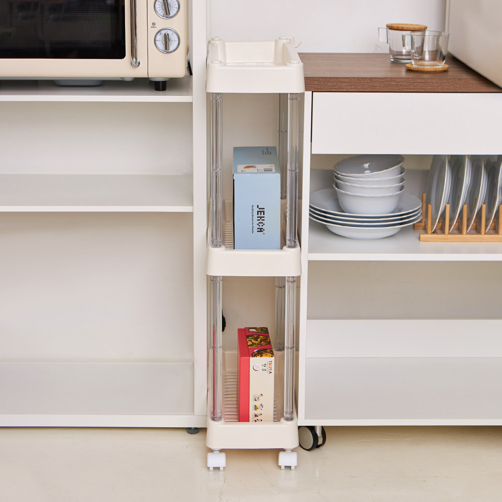크리스탈 틈새선반 20cm 이동식 슬림 다용도실 선반 세탁실 트롤리