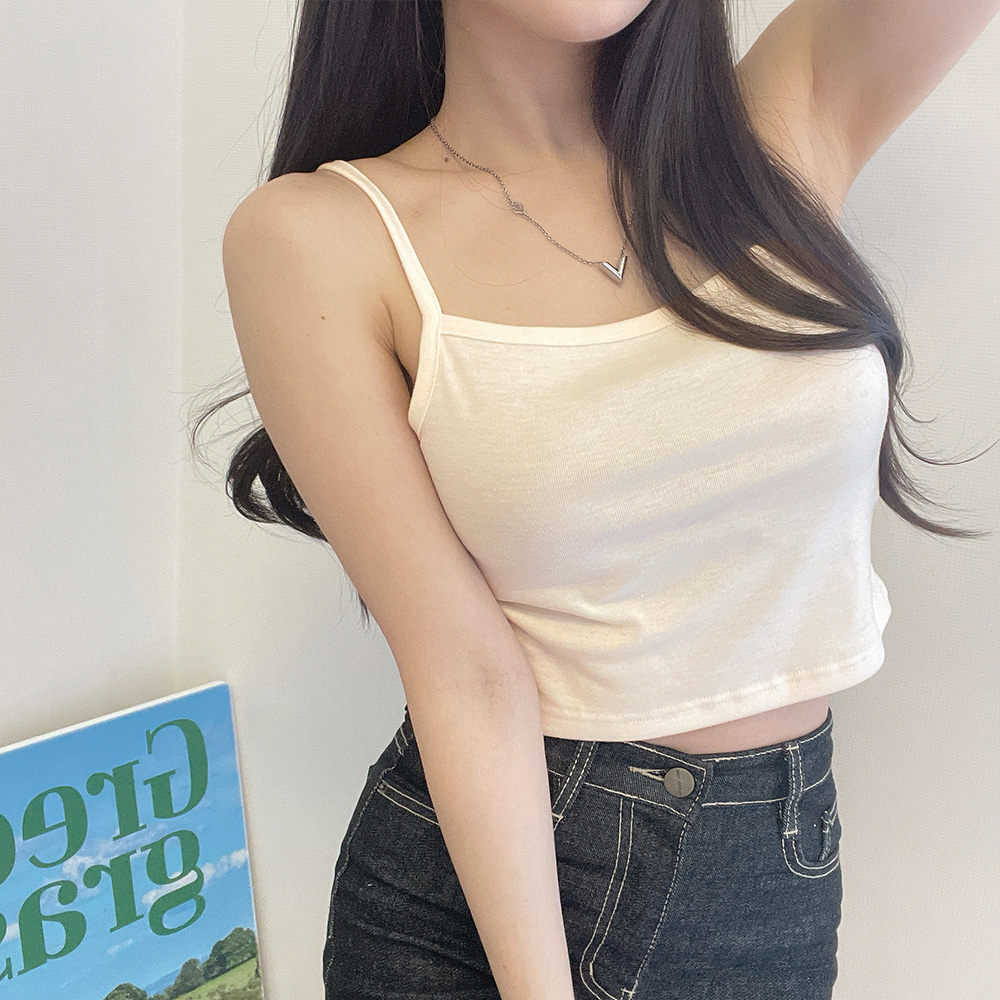 핑크앤다이아 스무드 스퀘어 크롭탑 골지 레이어드 민소매 데일리 이너웨어 여성용 이미지 3