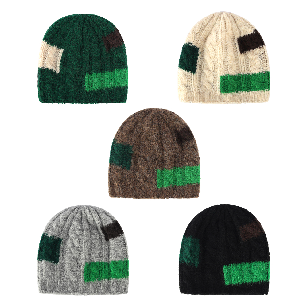 여자 남자 네모 니트 롱 비니 캡없는 챙없는 겨울 패션 모자