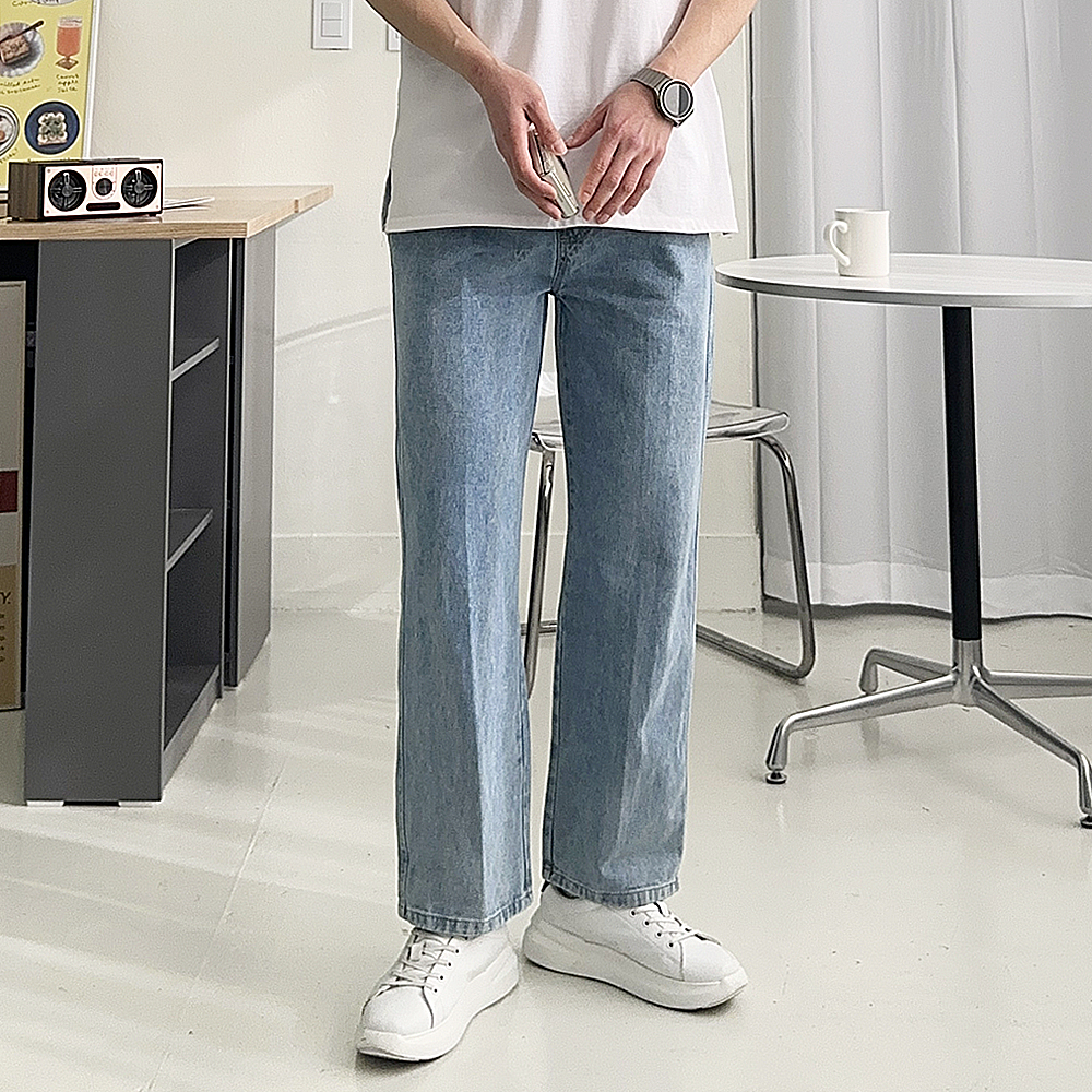 남자와이드청바지 고무줄 데님 빅사이즈 남자밴딩청바지 - 메인 이미지