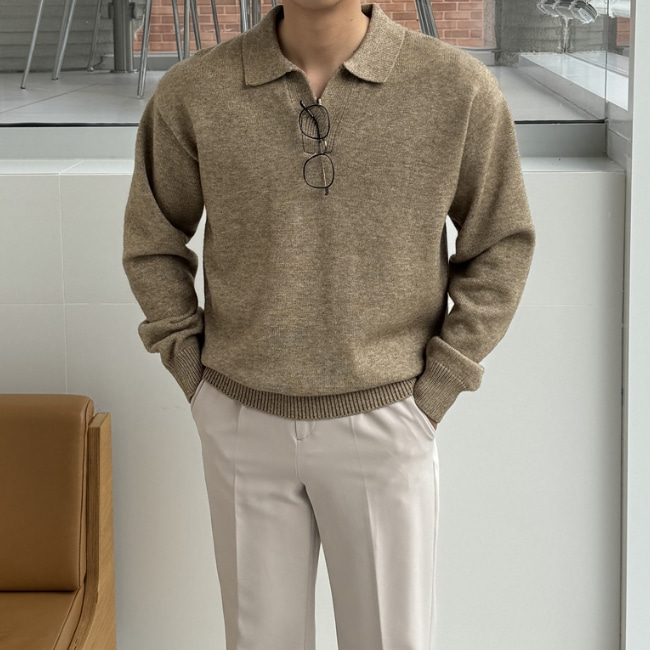 남자 타킨 루즈핏 봄 가을 프리미엄 모달 카라 니트 이미지 2