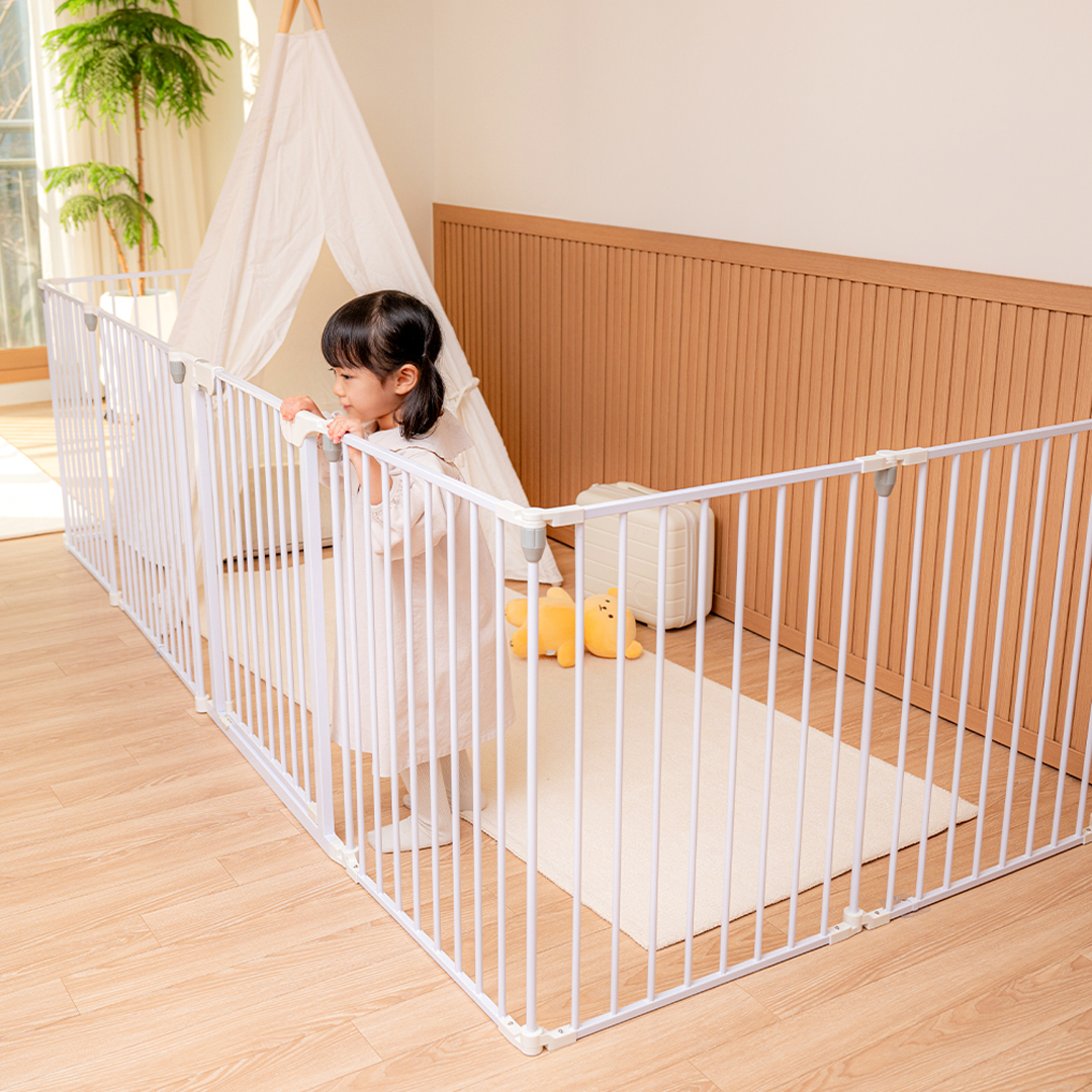 아가드 플렉스 접이식 ㄱ자 안전문 2.0 아기 강아지 유아 주방 현관 본품 3단 세트 213cm, 화이트