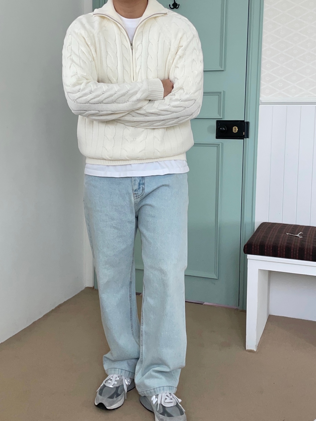 미우 반집업 케이블 니트 코디 제주도 데이트 신혼여행 커플 시밀러룩 상세 이미지 17