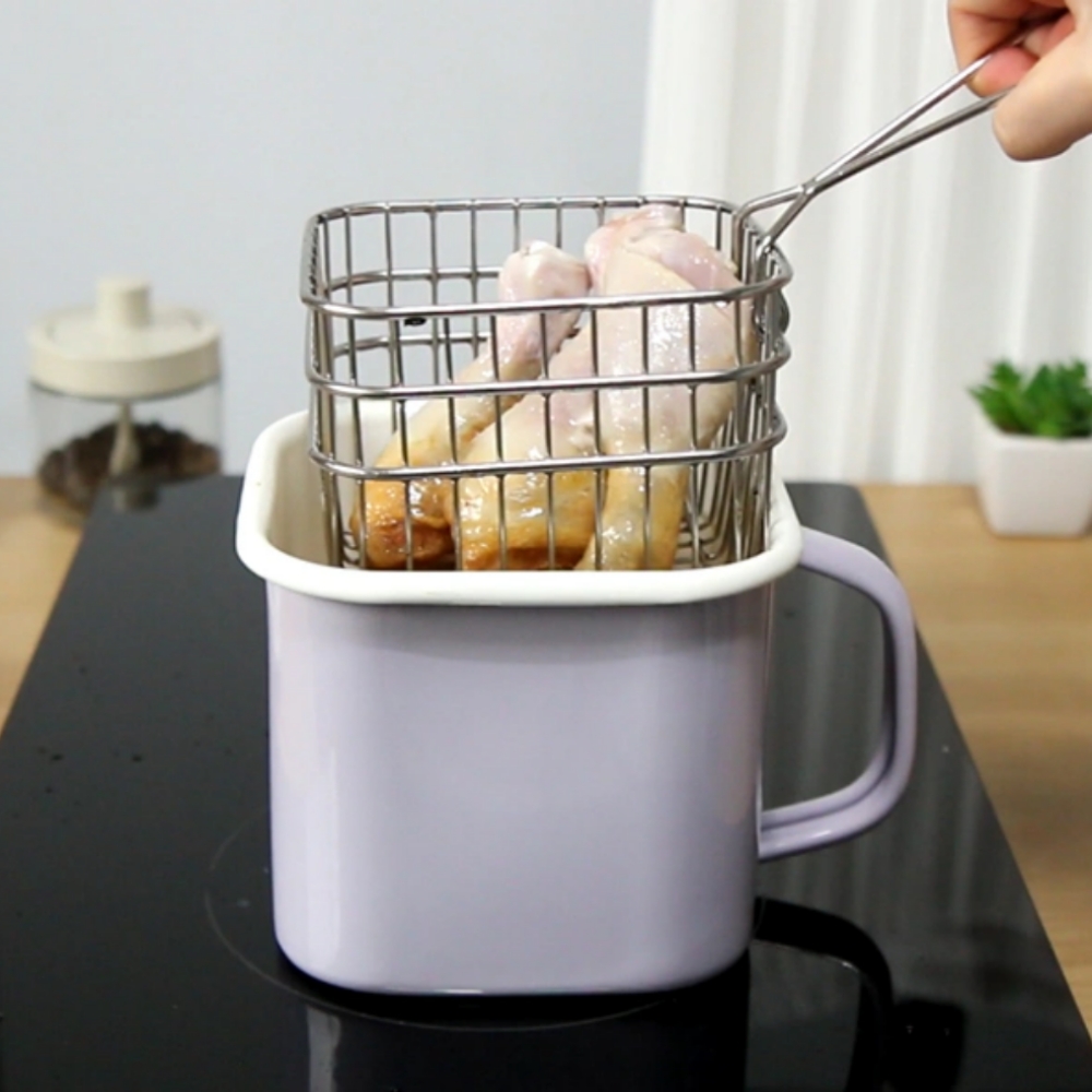 미니 튀김냄비 법랑 1.45L 튀김망 사각 소형 인덕션