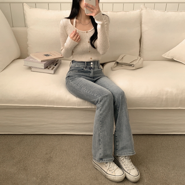 [S~2XL/숏,기본,롱] 시에나 투버튼 슬림 청바지 봄 워싱 부츠컷 데님 팬츠 상세 이미지 12