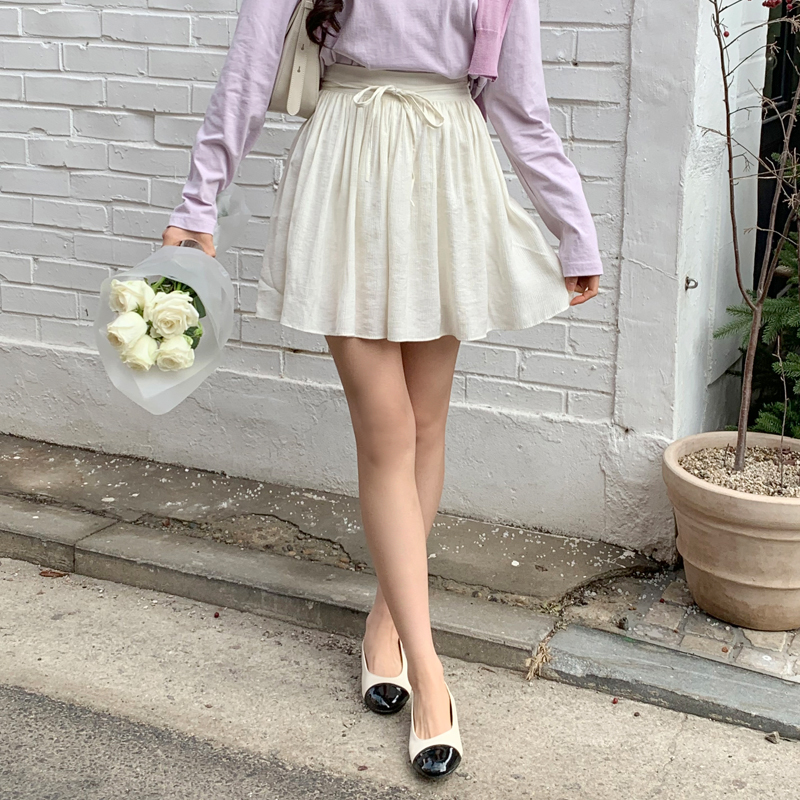 (국내제작)(속바지안감발레코어룩) 넬로 리본 스트랩 요루 주름 뒷밴딩 미니 스커트 sk6761 이미지 3