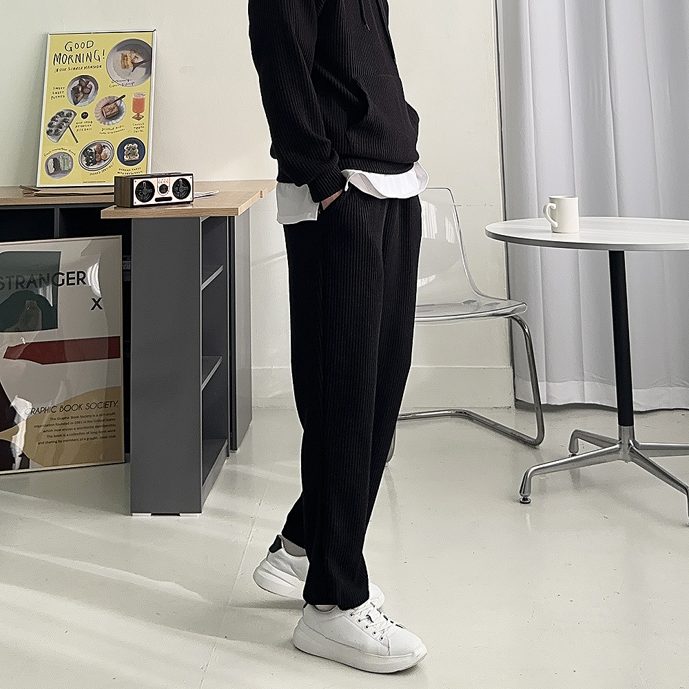 남자와이드팬츠 남자 고무줄 밴딩 니트 팬츠 - 상세 이미지 3