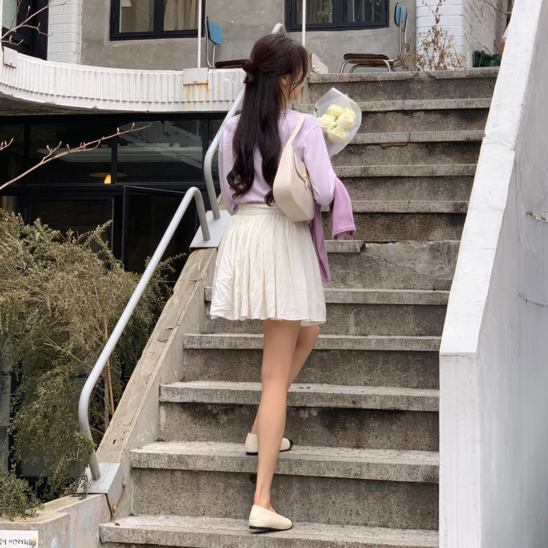 (국내제작)(속바지안감발레코어룩) 넬로 리본 스트랩 요루 주름 뒷밴딩 미니 스커트 sk6761 이미지 2