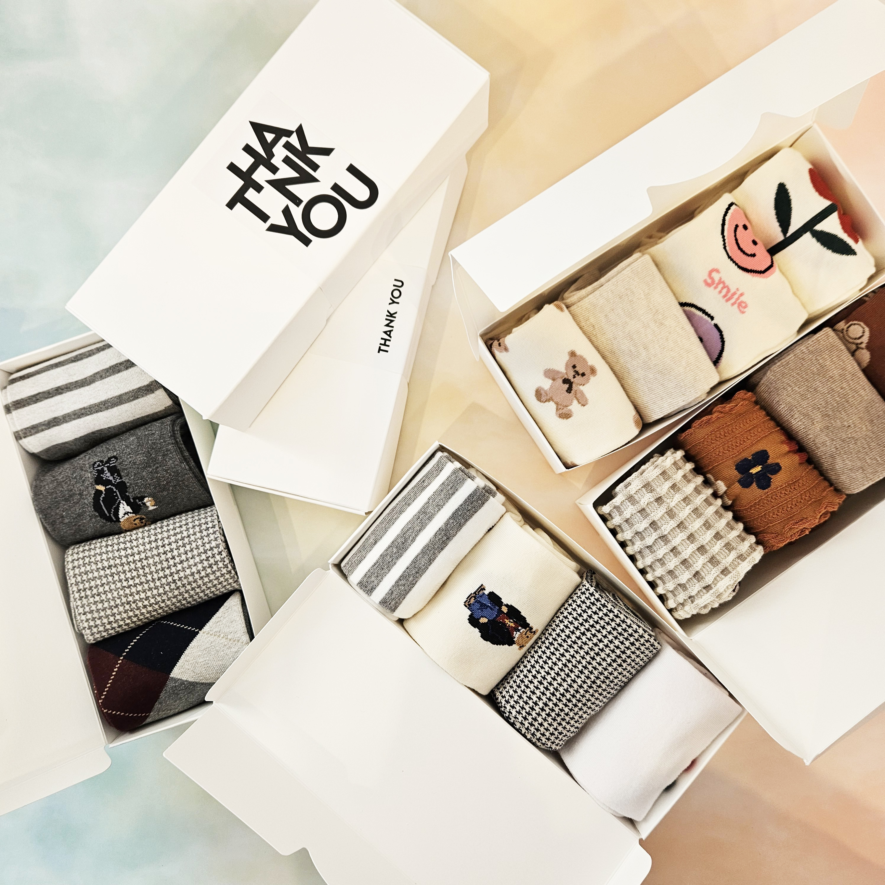 다양한 양말 선물 세트 4켤레세트 남자 여자 명절 단체 행사 답례품 핸드메이드 선물포장