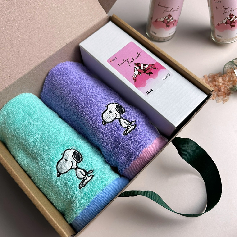 송월타올 핸드타올2p+히말라야 핑크솔트1p 돌잔치답례품 결혼 조문 장례 명절 칠순 답례품 - 상품 이미지