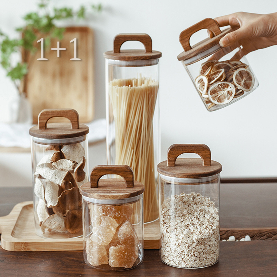 실린더 밀폐 내열유리병 커피 원두보관통 원두캐니스터 캡슐보관 손잡이유리용기 1+1