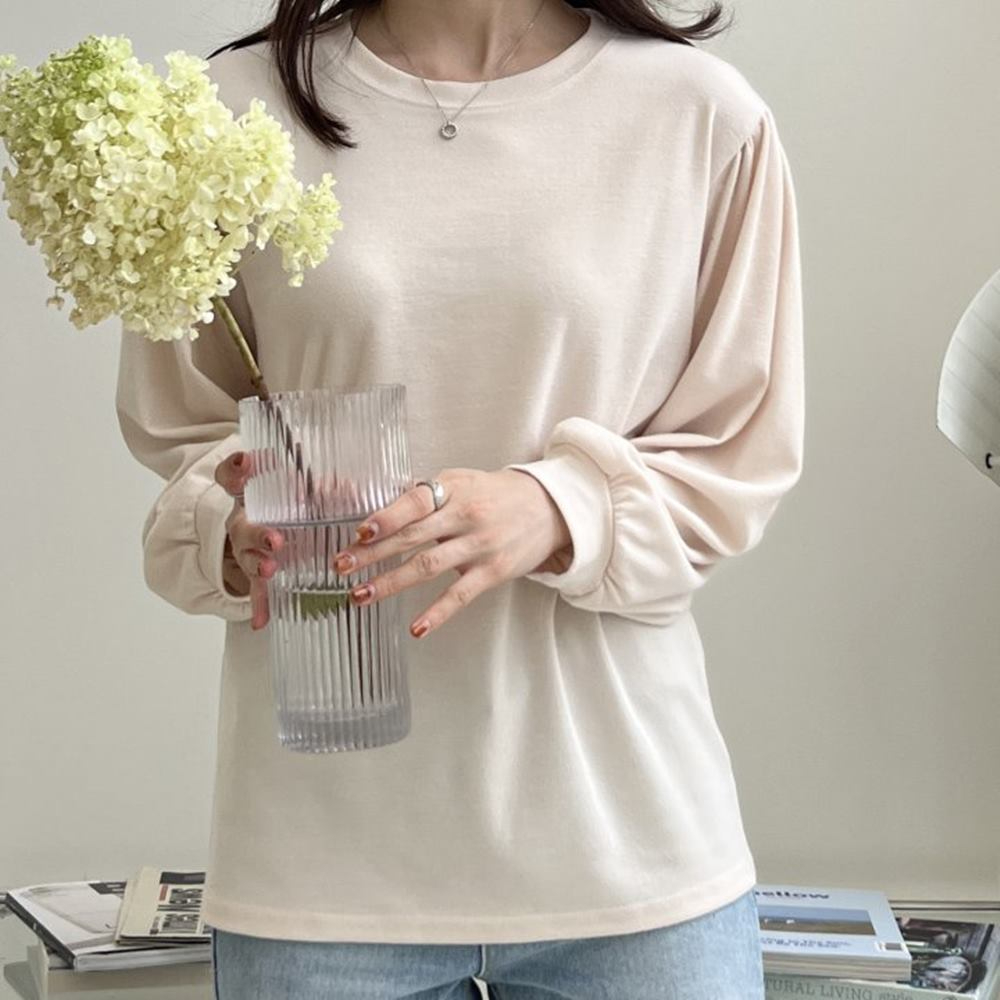 퍼프 소매 티셔츠 셔츠 긴팔 라운드 - 상세 이미지 2
