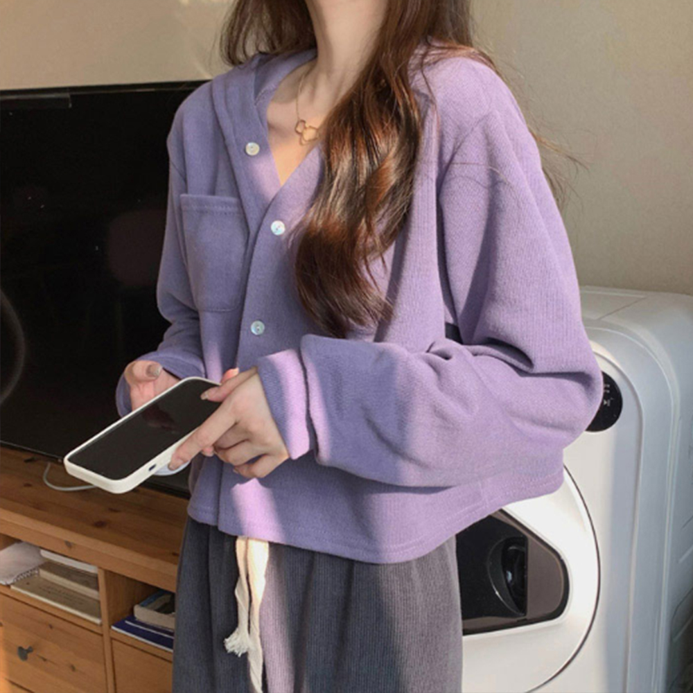 여성 티셔츠 긴팔 봄 가을 겨울 데일리 귀여운 예쁜 기본 단추 후드 무지 여자 캐쥬얼 이미지 1