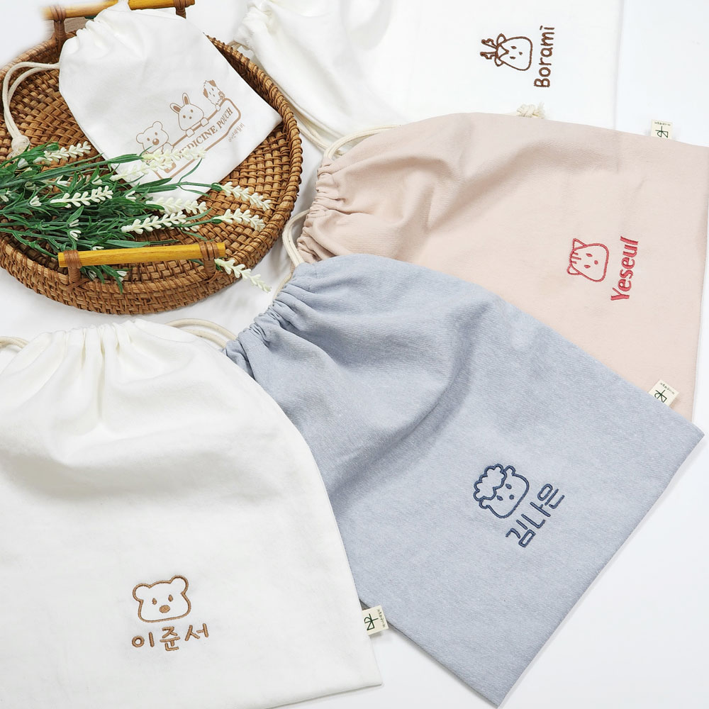 자수 파우치 약파우치 세트 어린이집 유치원 여행 준비물 수건 여벌옷 기저귀 신발주머니