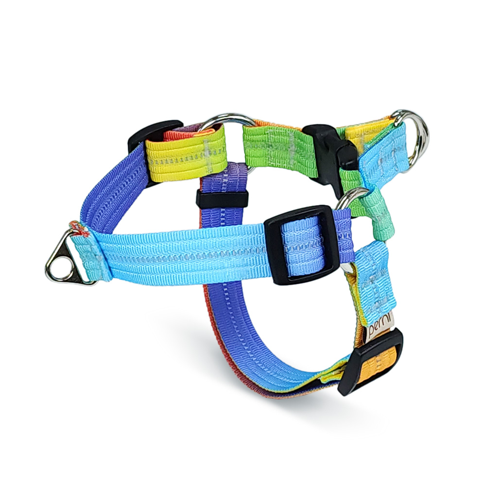 페르니 반사형 앞섬방지 강아지 하네스 가슴줄 Y형 레인보우팝 국산