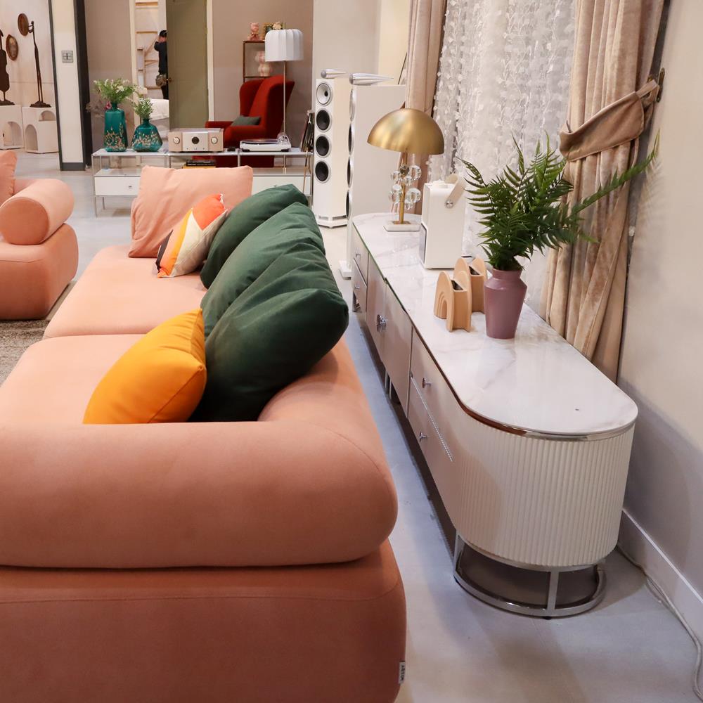 [방문설치] 이레나 세라믹 스테인레스 2단 거실장 2800x400x480mm, 스카이블루